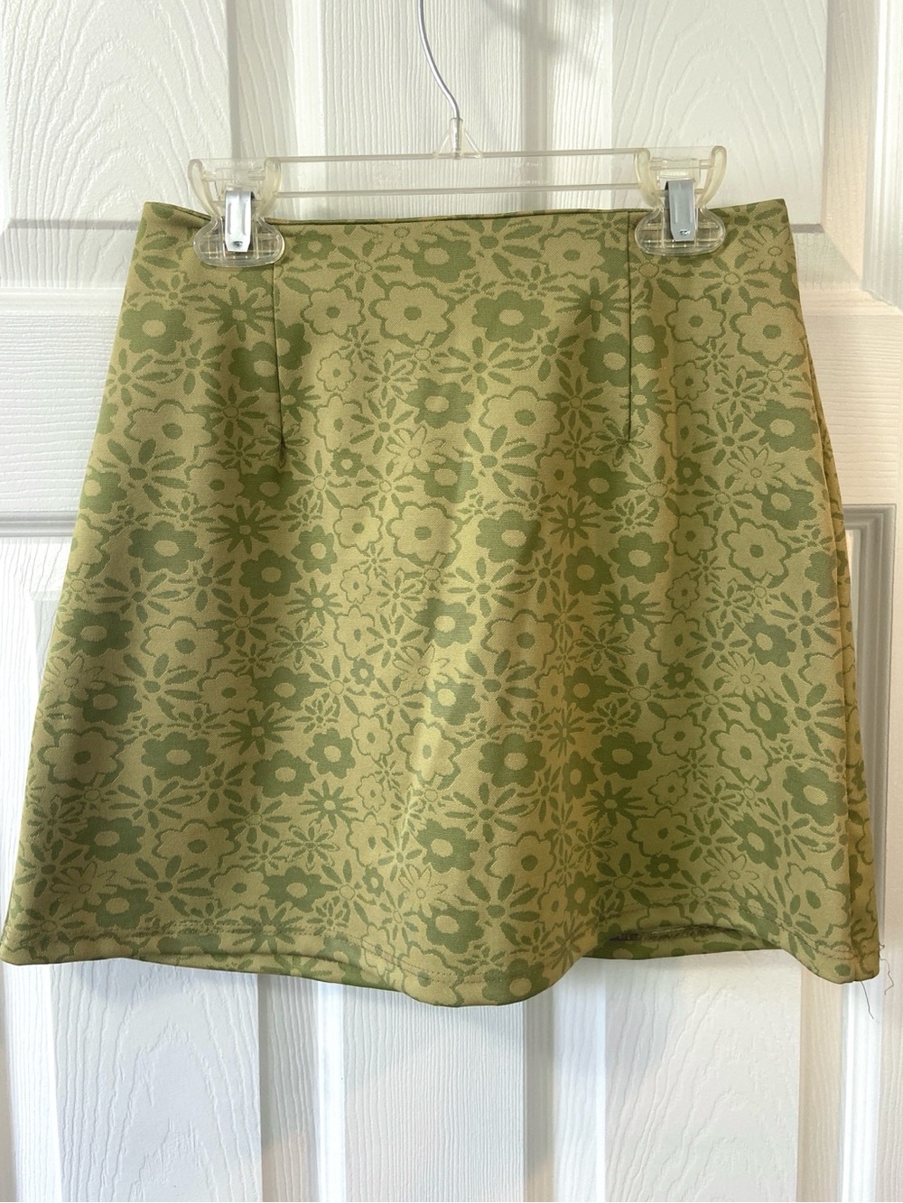 Altar’d State Olive Green Graphic Floral A-Line Mini Skirt, S